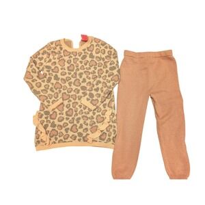 Girls Pink Leopard Print Knit Sweater Dress & Pants Outfit‎ Set
